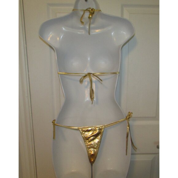 Gold Metallic String Thong Tanga Bikini - NEW - Picture 2 of 6